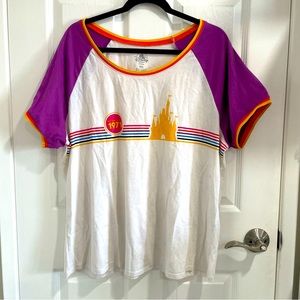 Walt Disney World - Castle Tshirt w rainbow detail and Purple short sleeves 2X